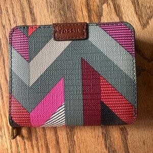 Fossil Women's Geometric Pink and Green Wallet